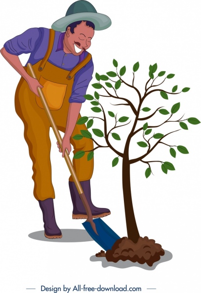 プランテーションの背景農家の木のアイコン漫画のデザイン