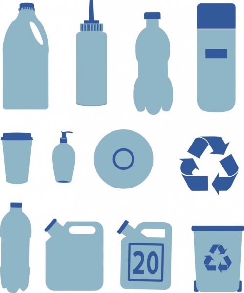 Коллекция икон пластиковые объекты различных типов плоский дизайн