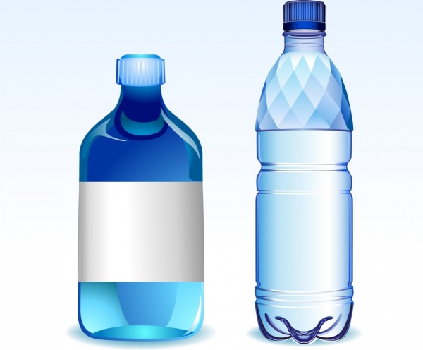 البلاستيك زجاجة مياه الشرب الايقونات زرقاء لامعة تصميم