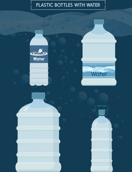 플라스틱 물 병 아이콘 다양 한 모양 격리