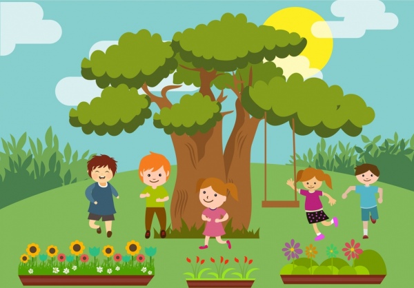 игривые дети тема Красочный мультфильм дизайн стиль