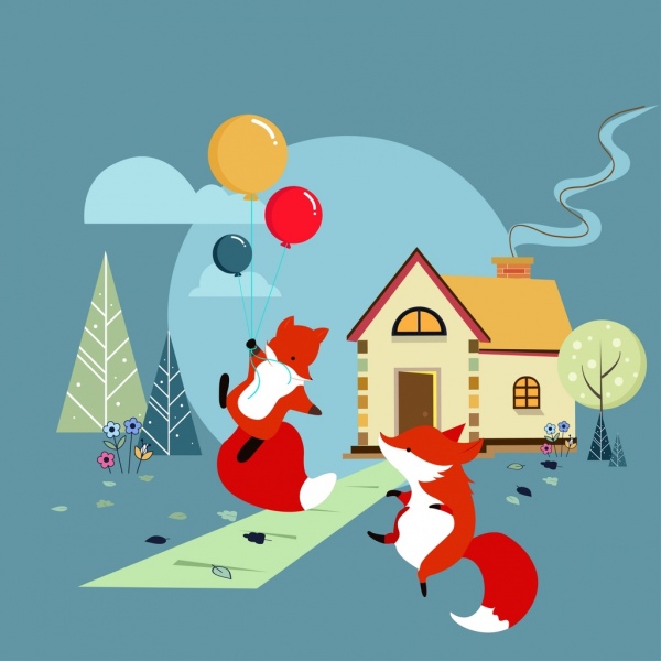fundo de raposas brincalhão colorido projeto dos desenhos animados