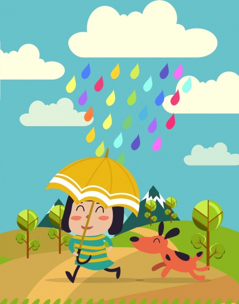 un ragazza sfondo colorato decorazione delle gocce di pioggia