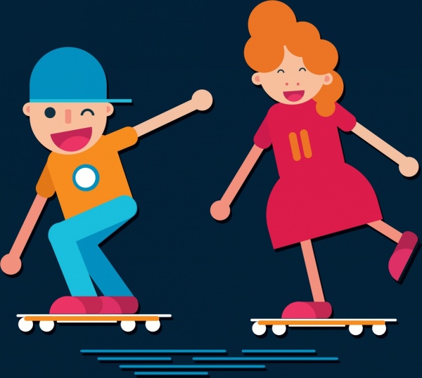أيقونات الاطفال لعوب تصميم الرسوم المتحركة الملونة rollerskate الرياضية