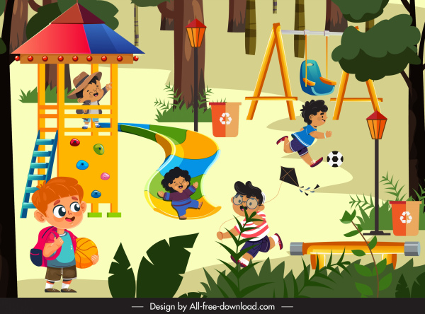 Playground Background Colorful Dynamic Cartoon Sketch-vector Cartoon-free  Vector Free Download