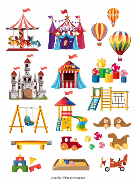 elementos de design de playground esboço de símbolos recreativos