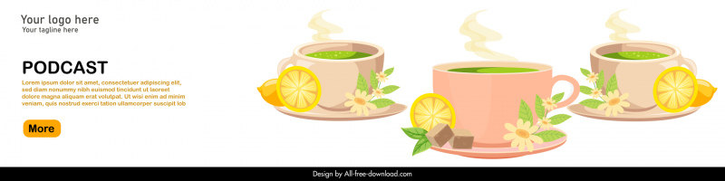 подкаст чай чашка реклама баннер шаблон элегантный классический декор
