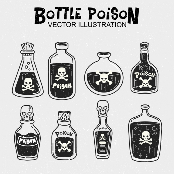 garrafas de veneno ícones preto branco design