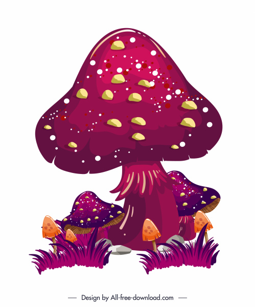 毒蘑菇绘画黑暗的五颜六色的剪影