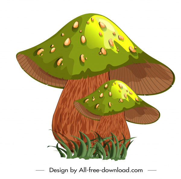 ikon jamur beracun sketsa 3d hijau mengkilap