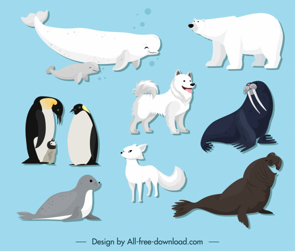 Polar Animals Icons Cute Cartoon Sketch-vector Icon-free Vector Free  Download