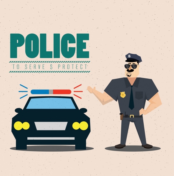 Diseño de banner publicitario de policía de dibujos animados de colores