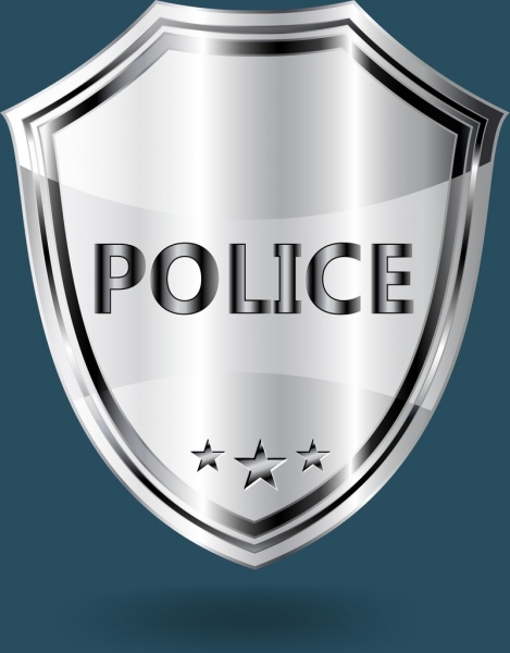 警察バッジテンプレートの光沢のある灰色のシールドの形状