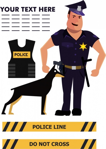 полиции дизайн элементы человек собака инструментов значки