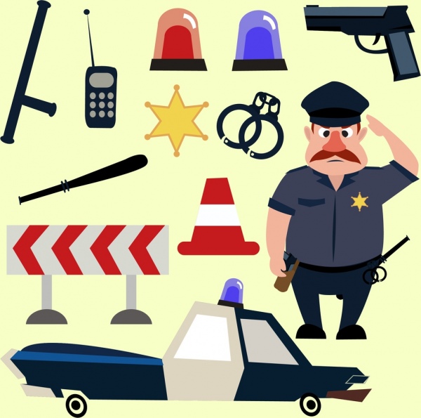 Policía, elementos de diseño diferentes iconos de colores
