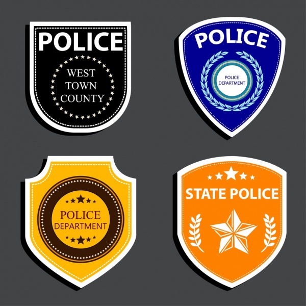 policja logotypes różnych mieszkanie w zaokrągleniu projektu