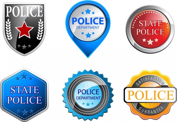 полиции медаль коллекции различных блестящих цветных фигур