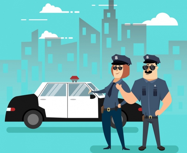 Polizist Symbole farbige Cartoon-design