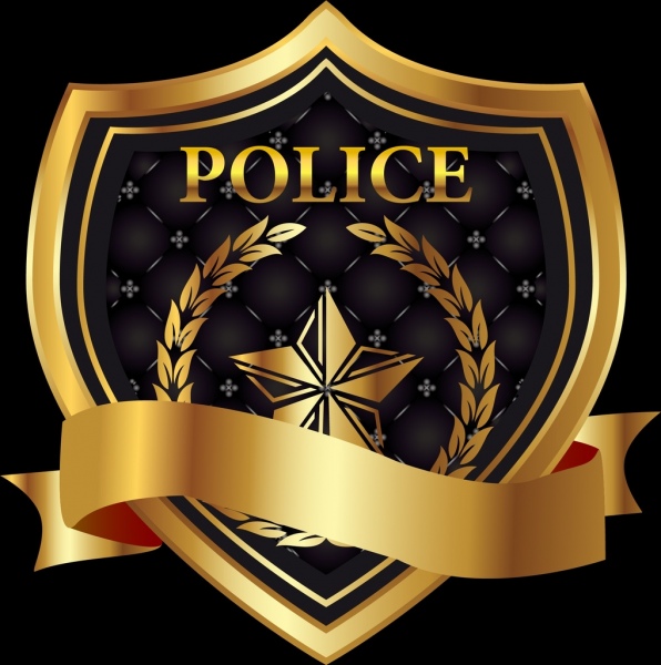 درع الشرطة رمز 3D الديكور الذهبي اللامع