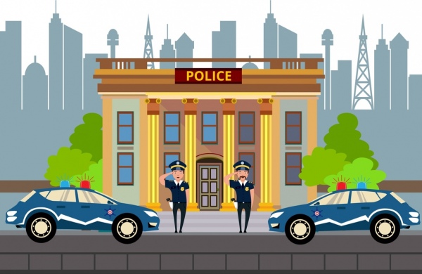 Polizeistation Fassade Design Offiziere Symbole Autodekoration