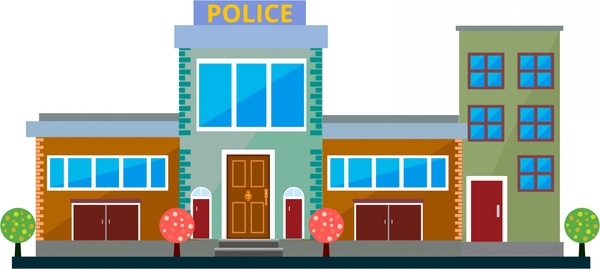bosquejo de diseño frontal estación de policía en estilo color