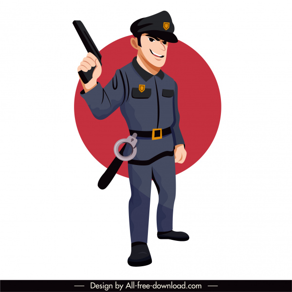 警官アイコン色の漫画のキャラクタースケッチ