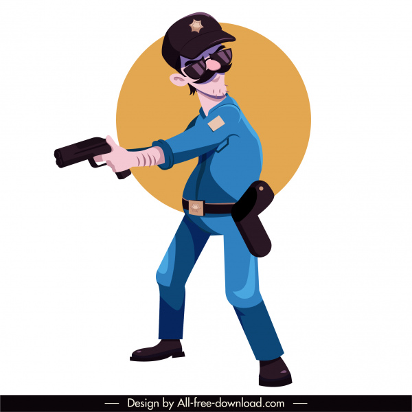karakter kartun sketsa dinamis ikon polisi