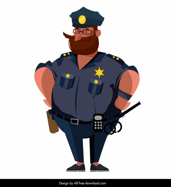 poliziotto icona in piedi gesto cartone animato carattere schizzo