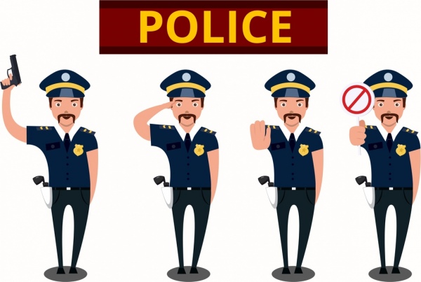 Polizist Symbolsammlung verschiedene Gesten Isolierung