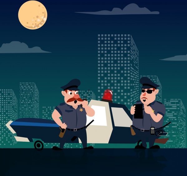 Polizist Icons farbiges Cartoon-Design