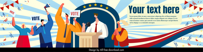 Banner de campaña política Diseño dinámico de dibujos animados