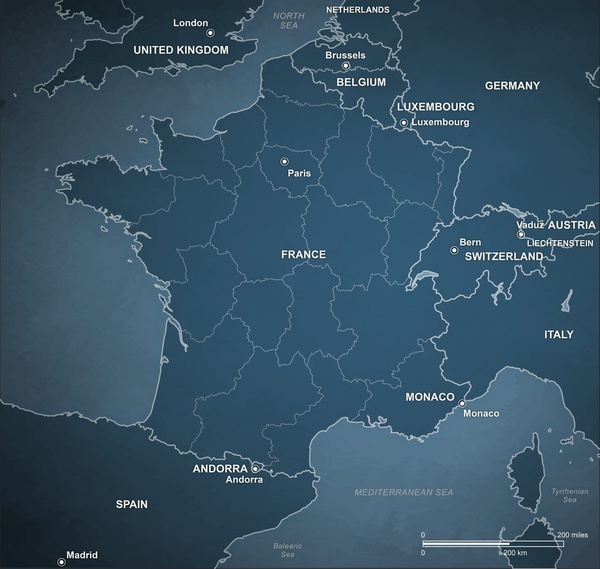 Suchen Sie politische Vektorkarte von Frankreich scifi