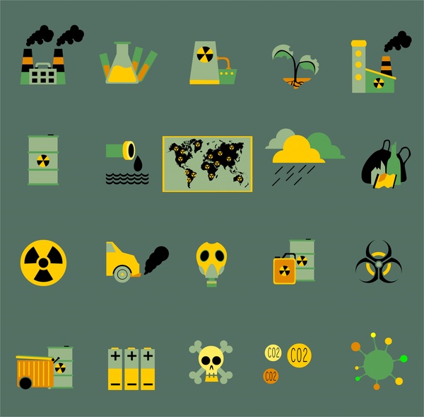 ilustração de ícones de conceito de poluição com símbolos coloridos