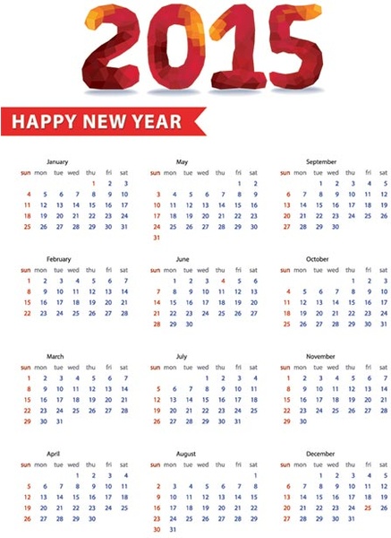 Polygon Style New Year Text With15 Calendar Template