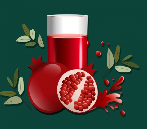 Lựu màu đỏ biểu tượng quảng cáo trái cây lá thủy tinh.
