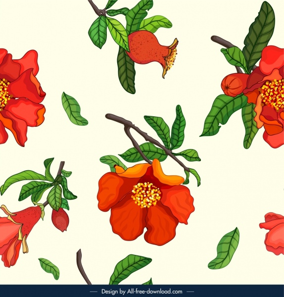 patrón de flores de granada colorido diseño clásico