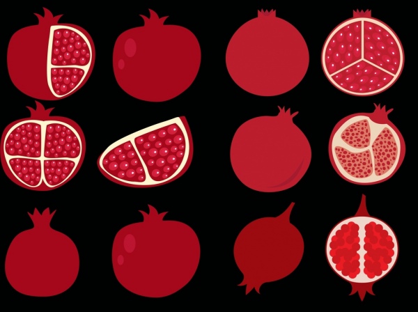 Granatapfel Symbole Sammlung rote flache Bauform