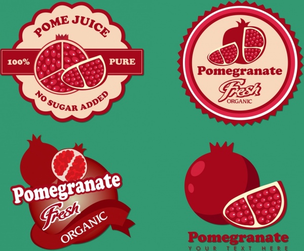 logotipos de romã isolamento várias formas design vermelho