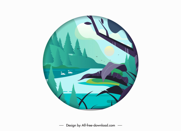 vista de estanque fondo de color brillante boceto círculo aislamiento