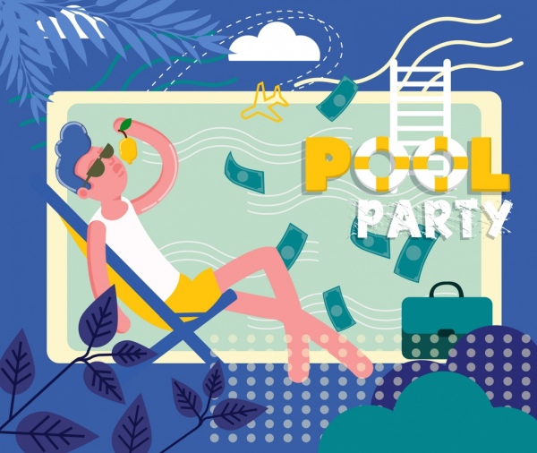 Pool-Party-Banner-entspannte reiche-Symbol