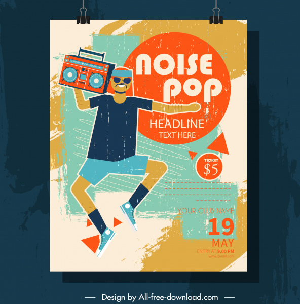 musik pop poster warna-warni grunge dekorasi retro