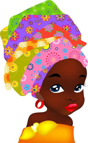 전통적인 모자와 함께 아프리카 여자의 초상화 그림