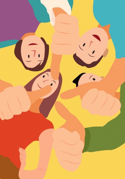 Felicidades jóvenes de fondo positivo manos personajes de dibujos animados