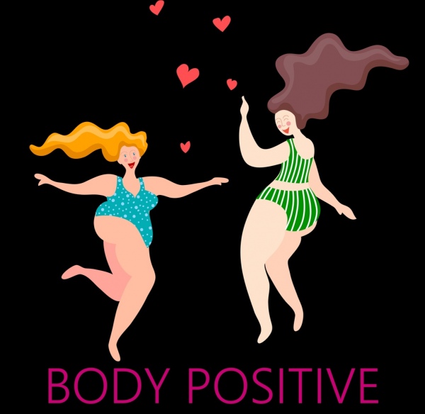 bannière de style de vie positif heureux gros corps femmes icône