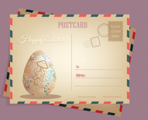 明信片信封模板的复活节彩蛋装饰经典设计