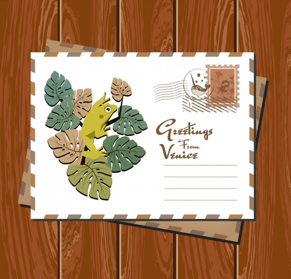 엽서 봉투 템플릿 개구리 아이콘 클래식 디자인