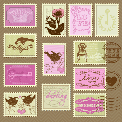 postal de amor con el vector de sello