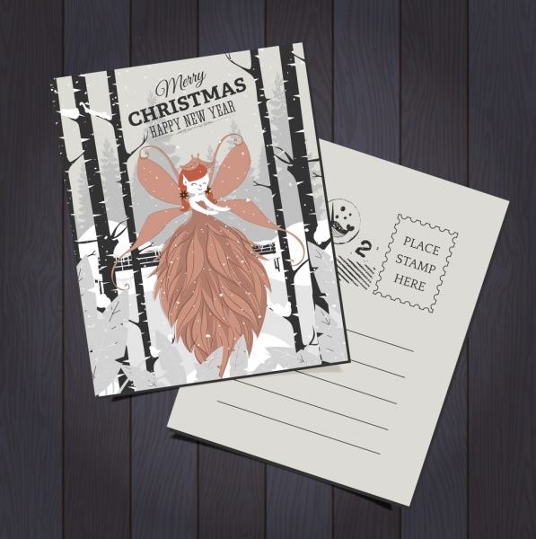 открытка шаблон рождественская тема ангел снегопад иконки