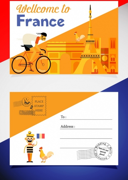 plantilla tarjeta postal Francia elementos decoración