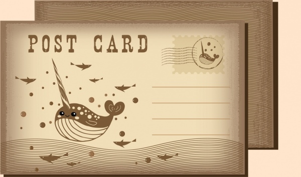 cartão postal modelo criaturas marinhas ícones clássicos de design